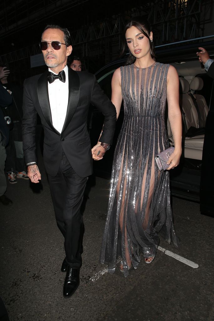 Marc Anthony and Nadia Ferreira seen attending Victoria Beckham's 50th birthday party at Oswaldâs on April 20, 2024 in London, England. (Photo by Ricky Vigil M / Justin E Palmer/GC Images)