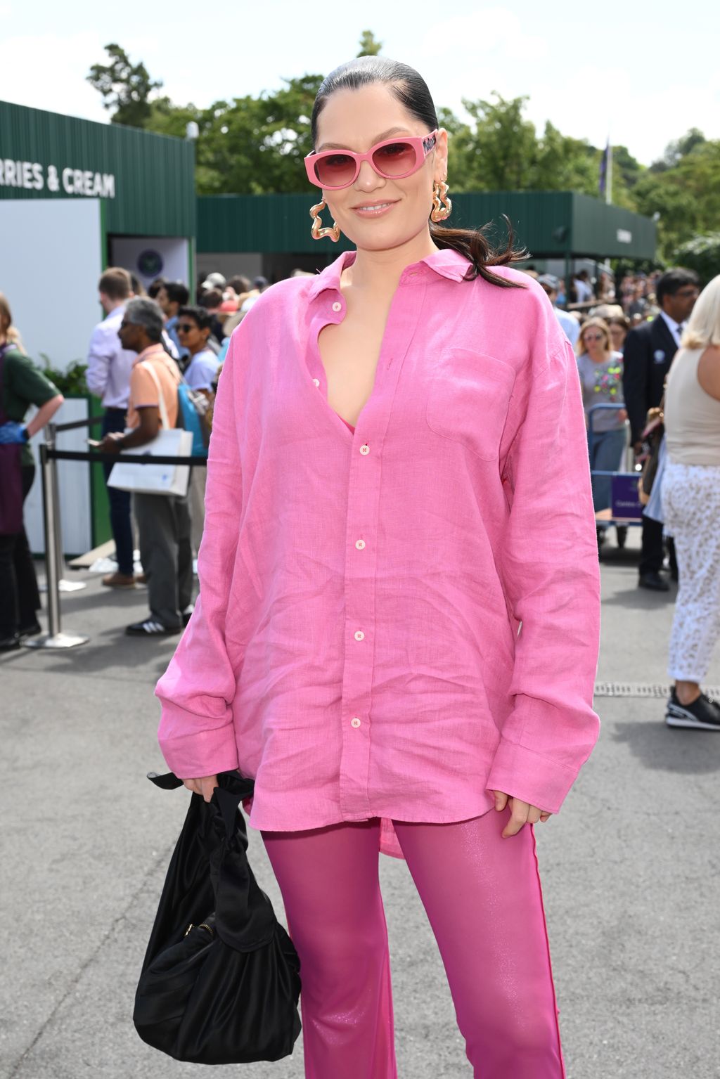 Singer Jessie J wearing pink at wimbledon 