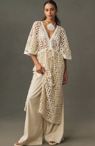 Anthropologie  Crochet Tie-Waist Kaftan