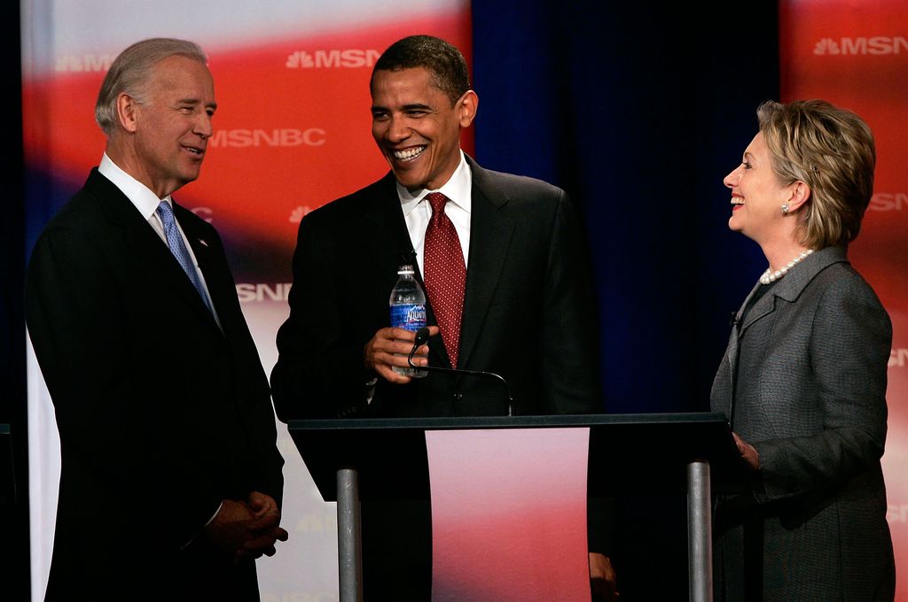 Democratic presidential candidates U.S. Sen. Joe Biden, Sen. Barack Obama and Sen. Hillary Clinton in 2007 