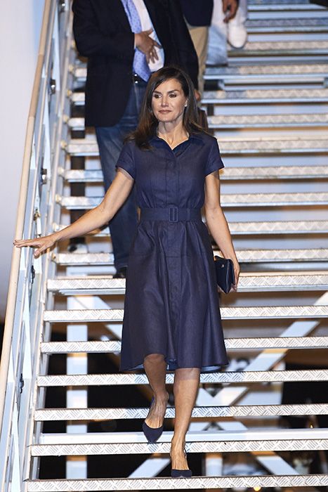 queen letizia denim dress stairs