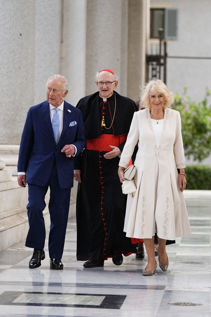 King Charles III and Queen Camilla arrive for a visit to the Papal Basilica and Abbey of St Paul's Outside the Walls, in recognition of the King becoming 'Royal Confrater' of the Abbey in Rome