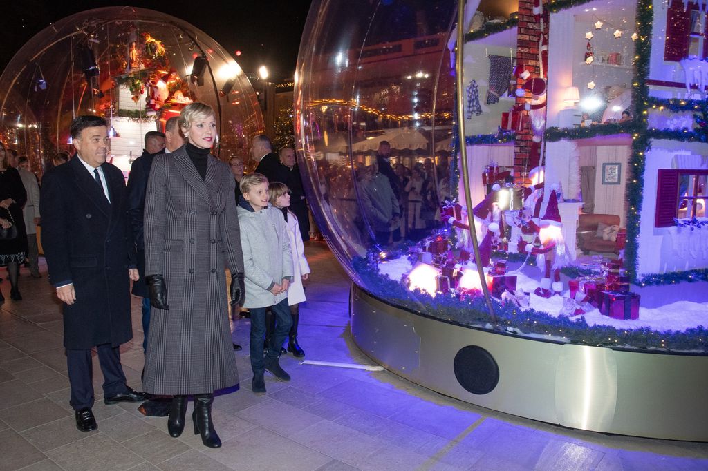 Princess Charlene looked radiant in a houndstooth coat 