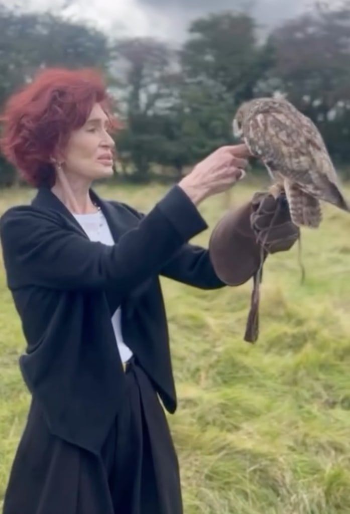 sharon osbourne holding an owl