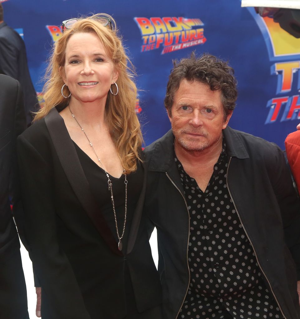 Lea Thompson and Michael J. Fox attend "Back To The Future: The Musical" gala performance at Winter Garden Theatre on July 25, 2023 in New York City