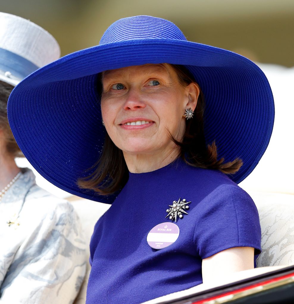 lady sarah chatto in blue dress and hat