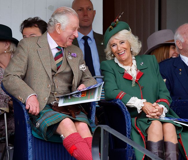 king charles queen consort camilla laughing braemar games