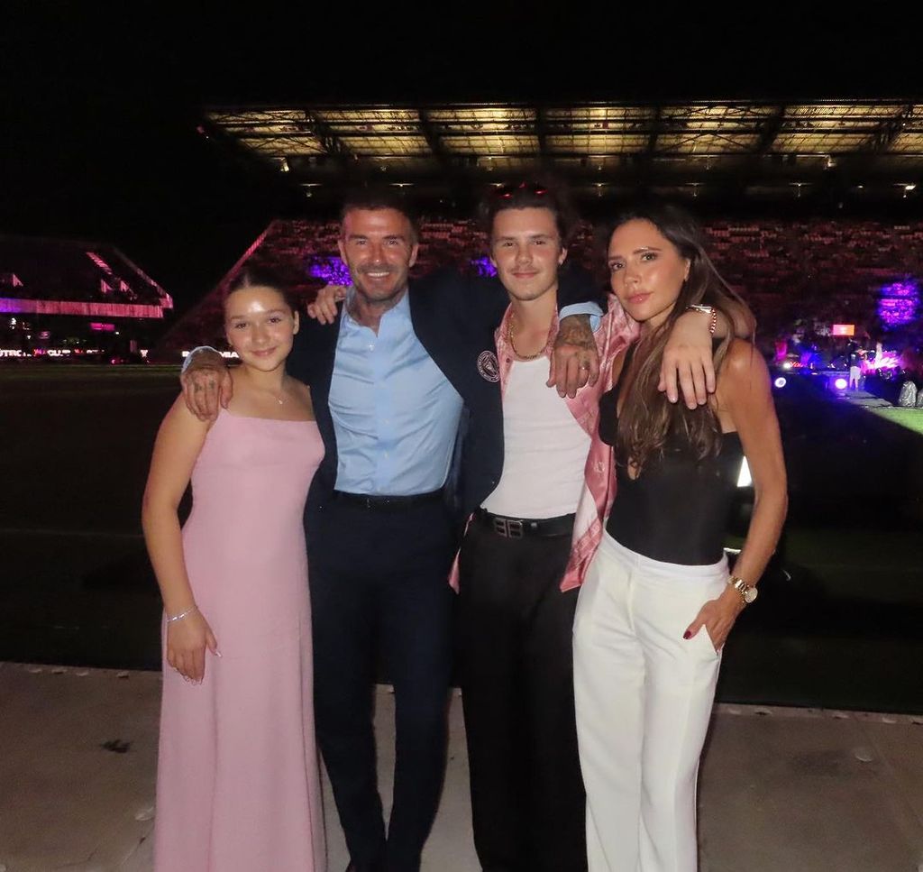Harper looked pretty in pink as she partied in Miami with her family