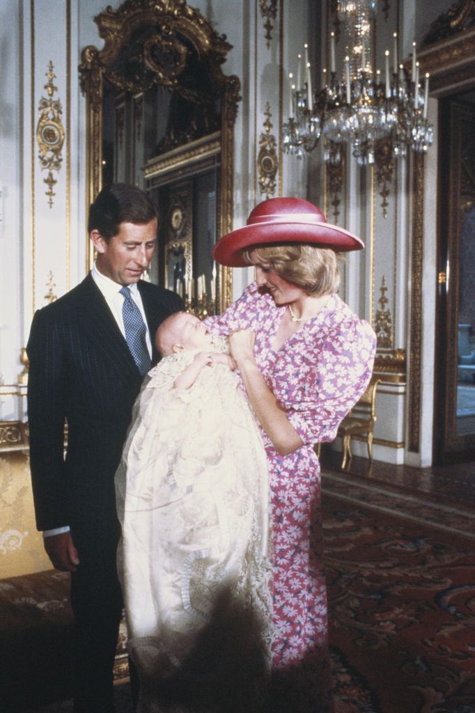 Diana, Princess of Wales and Prince Charles with Prince William on the day of William's christening
