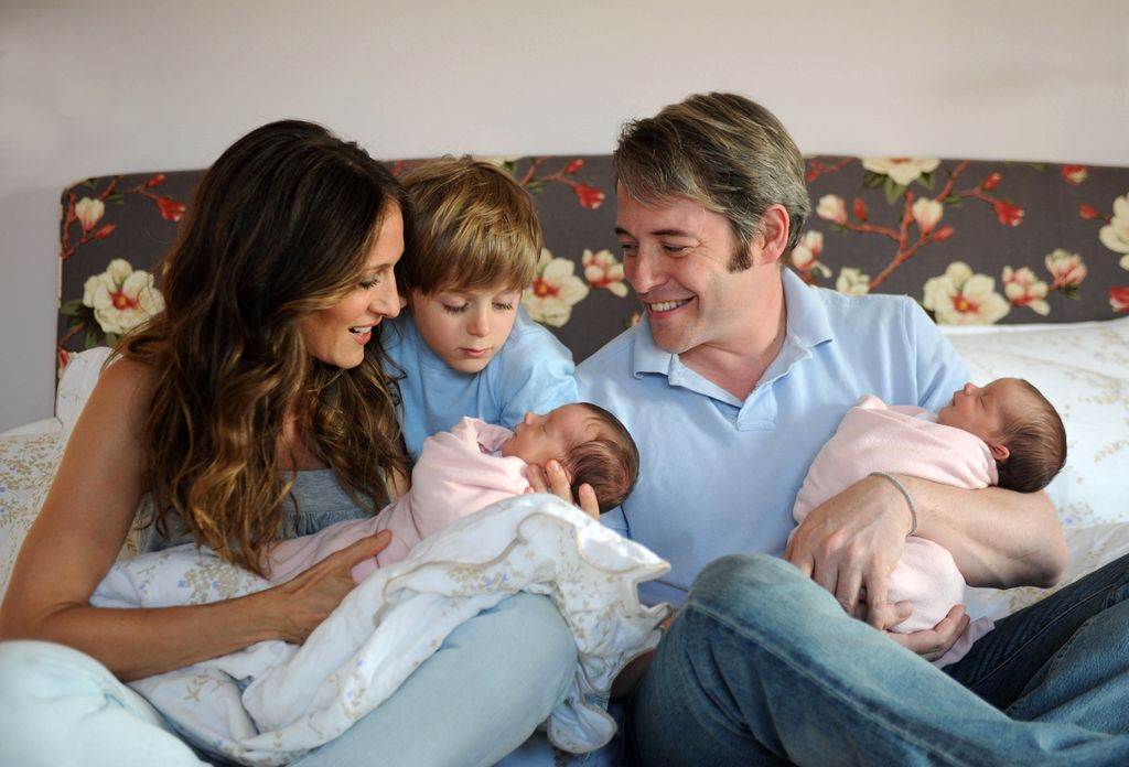 In this complementary handout image provided by Robin Layton, (L-R) Sarah Jessica Parker holding daughter Marion Loretta Elwell Broderick, couple�s son James Wilkie Broderick, Matthew Broderick holding Tabitha Hodge Broderick pose for a photo on June 22, 2009 in New York City.