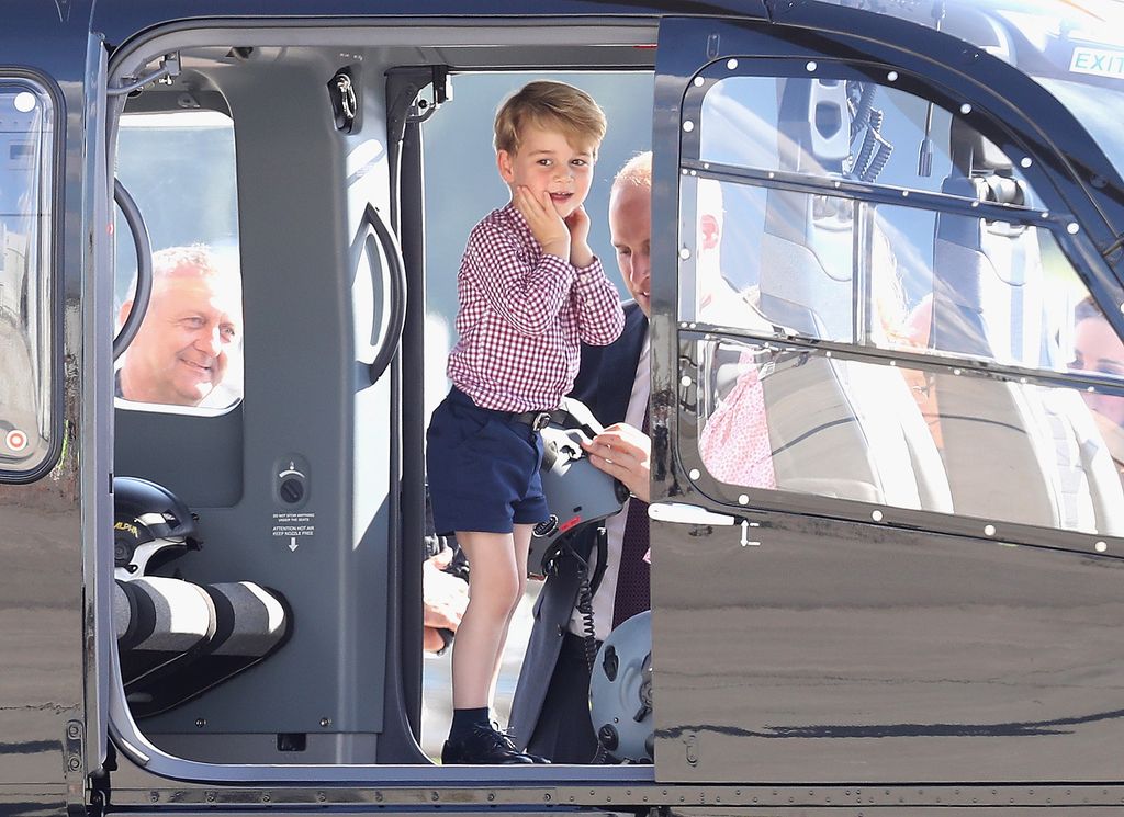 Prince George standing in a helicopter in Germany, 2017