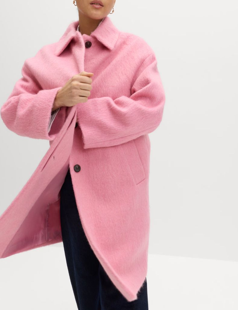 M&S Brushed Collared Longline Car Coat with Wool