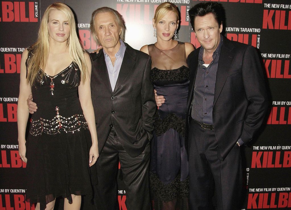 Daryl Hannah, David Carradine, Uma Thurman and Michael Madsen attend the UK Premiere of Quentin Tarantino's "Kill Bill: Volume 2" at The Empire Leicester Square on April 20, 2004 in London. The movie was split into two parts after the original version was deemed too good to edit.