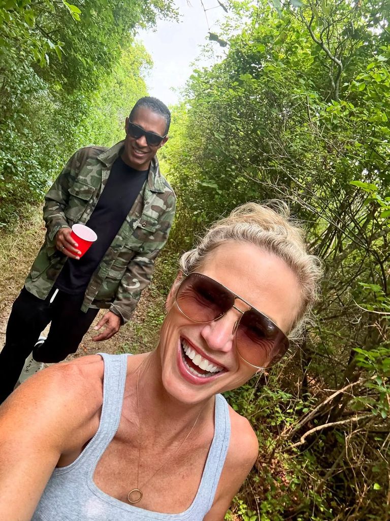 Amy Robach and T.J. Holmes pose for a selfie on a trek during family vacation to Montauk, shared on Instagram