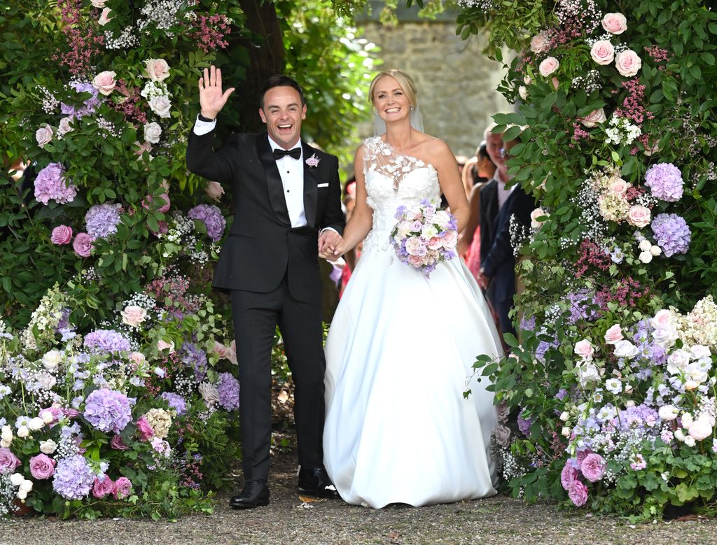  Ant McPartlin and Anne-Marie Corbett pose for the photographers after their wedding at St Michaels Church in Heckfield 
