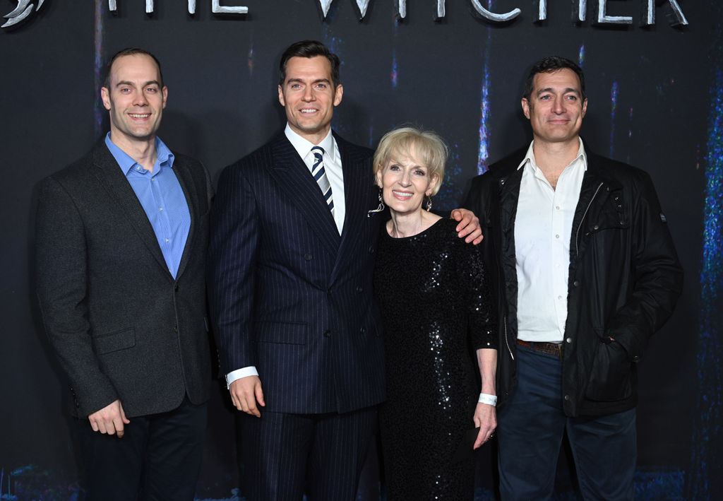 Henry Cavill (2nd L)with mother Marianne Cavill (2nd R) and family attend the World Premiere of "The Witcher: Season 2" at Odeon Luxe Leicester Square on December 01, 2021 in London, England.