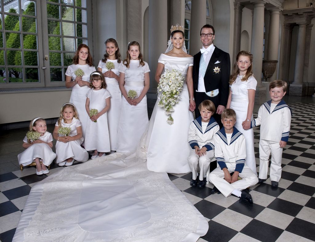 Crown Princess Victoria and Prince Daniel with their bridesmaids and page boys