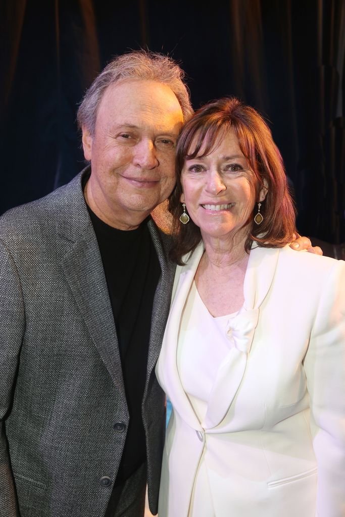 Billy Crystal and wife Janice Crystal pose backstage at the opening night of the new musical based on the 1992 film "Mr. Saturday Night" on Broadway at The Nederlander Theatre on April 27, 2022 in New York City.