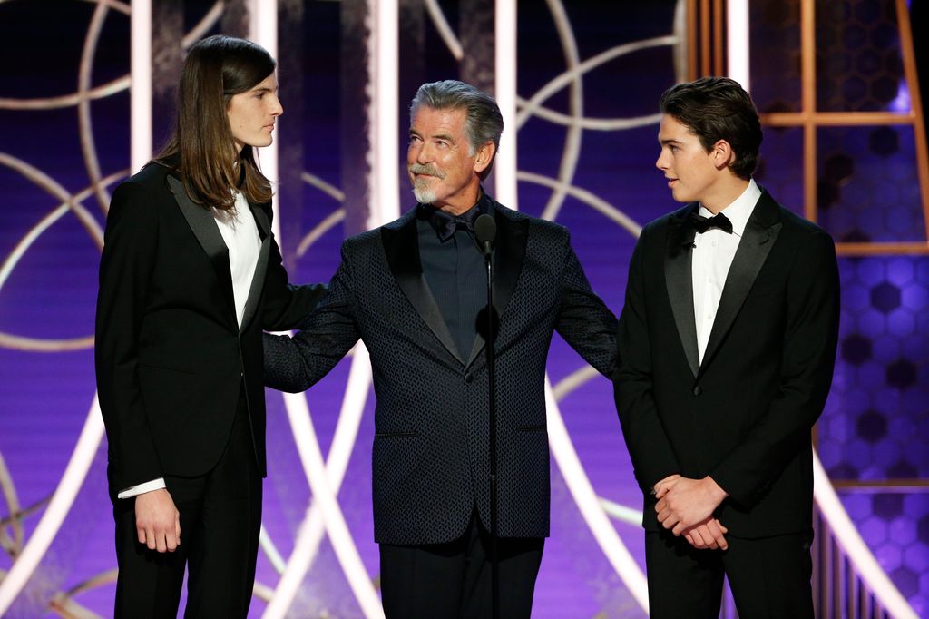 Pierce Brosnan with sons Dylan and Paris at the 77th Annual Golden Globe Awards