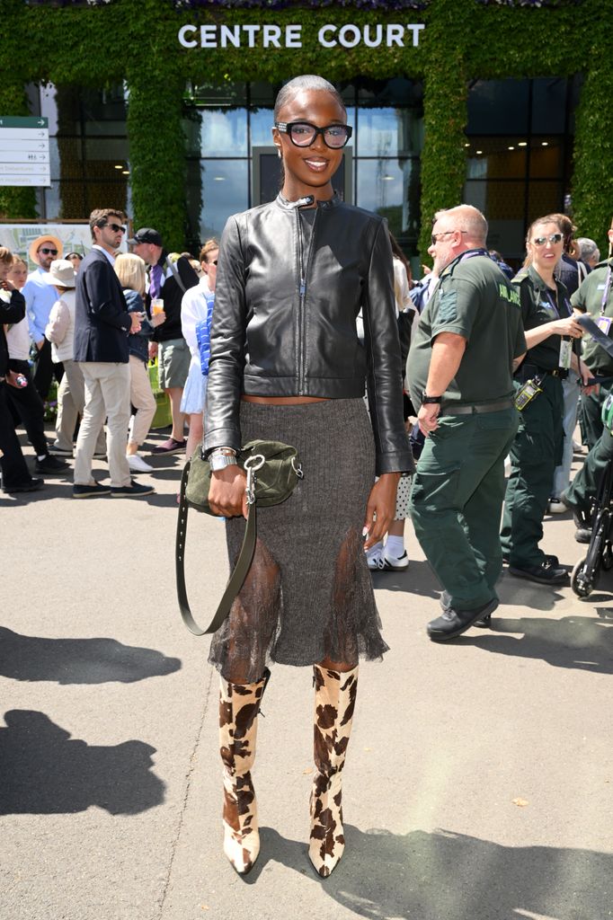 Leomie Anderson attends day eight of the Wimbledon Tennis Championships at the All England Lawn Tennis and Croquet Club on July 07, 2025 in London, England