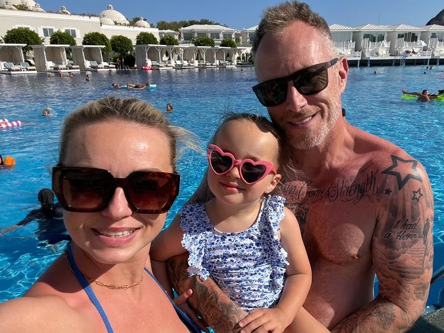 Ola and James Jordan on holiday with daughter Ella
