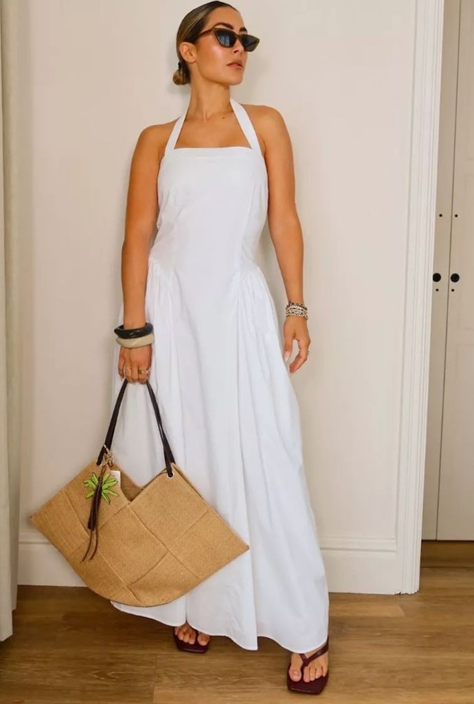 Frankie Bridge models the 4th & Reckless white summer dress