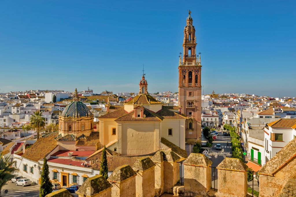 Stock photo of Carmona in Spain view from fortress of the gate of Seville over the town