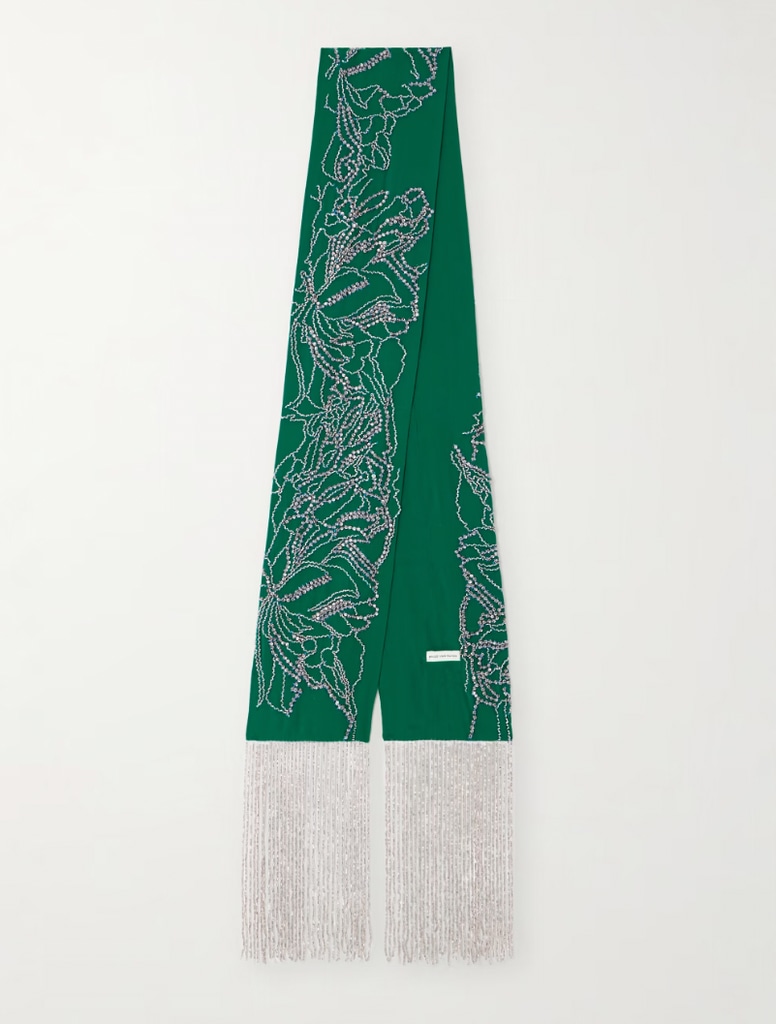 Fringed crystal-embellished silk scarf dries van noten