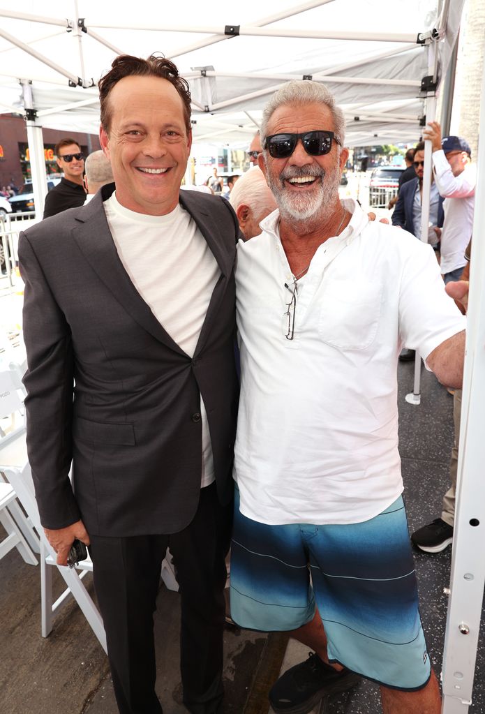 Vince Vaughn (L) and Mel Gibson attend Vince Vaughn's Hollywood Walk of Fame Star ceremony