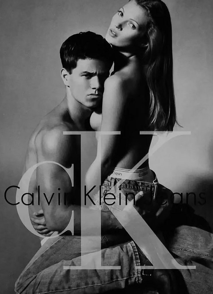 Kate Moss and Mark Wahlberg pose for Calvin Klein in 1992