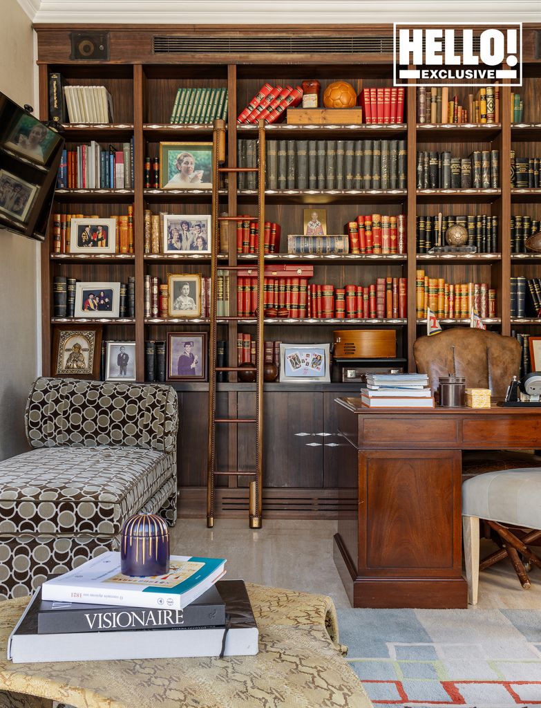 Celia Kritharioti home office with beautiful wooden library