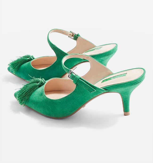 green tassel heels topshop