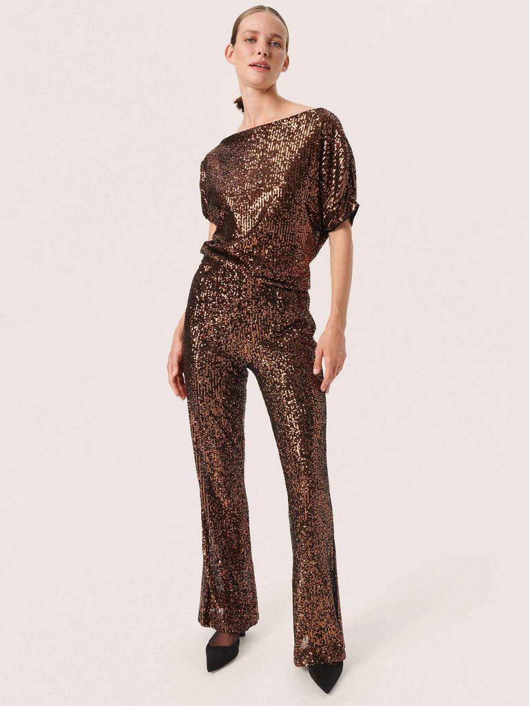 Sequin Fit and Flared Zebra Print Pants