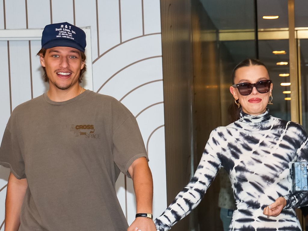 Jake Bongiovi and Millie Bobby Brown are seen leaving 'Today' Show on September 14, 2023 in New York City.  (Photo by Jason Howard/Bauer-Griffin/GC Images)
