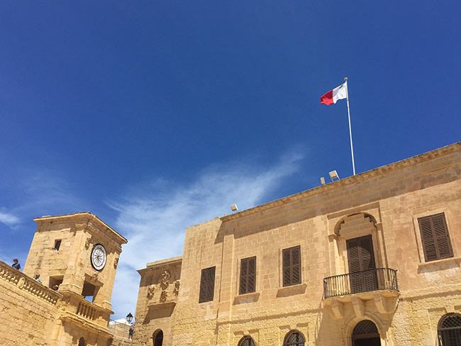 Citadel on Gozo with Maltese flag