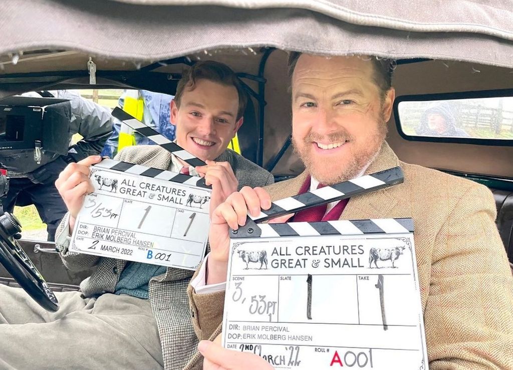 Callum Woodhouse and Samuel West in behind-the-scenes photo of All Creatures Great and Small series three