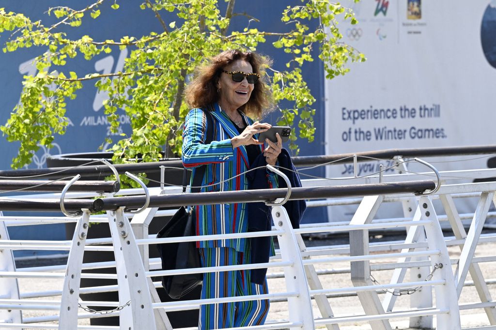 Fashion designer Diane Von Furstenberg arrives at Venice Marco Polo airport on June 24, 2026.