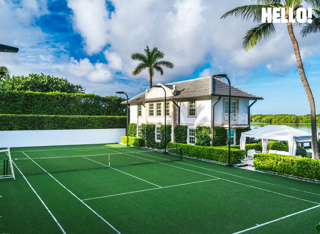 The tennis court outside the Palm Beach mansion