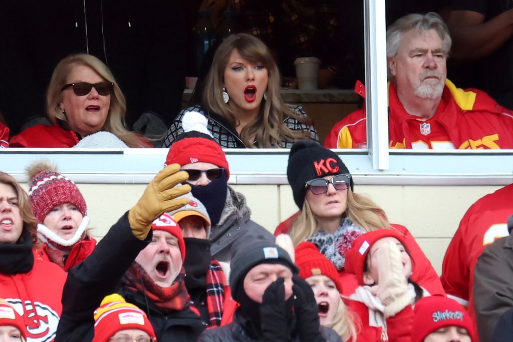 Taylor Swift reacts during the first quarter in the AFC Divisional Playoff between the Houston Texans and the Kansas City Chiefs 