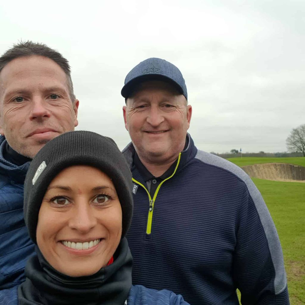 Naga Munchetty golfing with husband James 