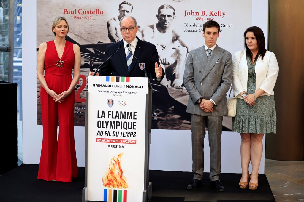 Prince's Albert II of Monaco delivered a speech flanked by Princess Charlene, Louis Ducruet and Melanie Antoinette de Massy