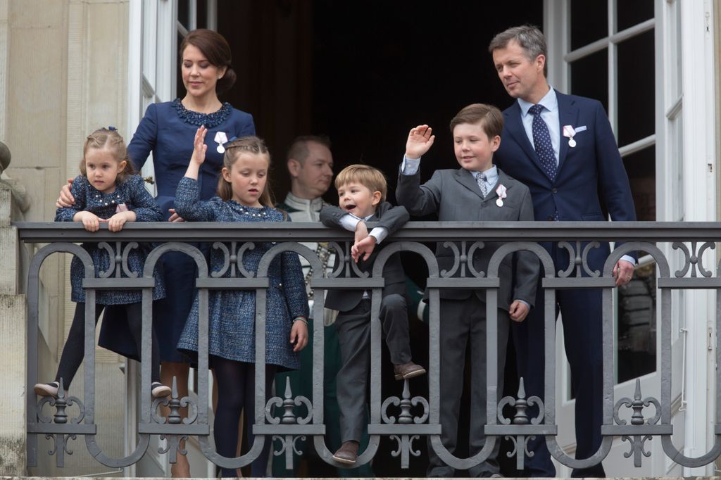 Crown Prince Frederik, and Crown Princess Mary of Denmark, with their children, Princess Josephine, Princess Isabella, Prince Vincent and Prince Christian appear on the Balcony of Amalienborg Palace 
