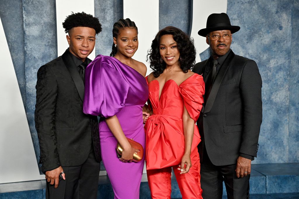 Slater Josiah Vance, Bronwyn Golden Vance, Angela Bassett, and Courtney B. Vance attend the 2023 Vanity Fair Oscar Party 