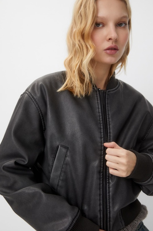 Oversize faux leather biker jacket - pull&bear