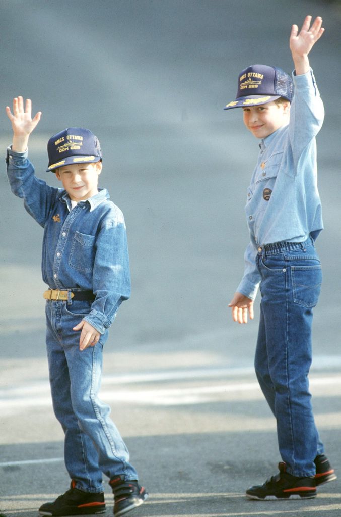 Prince Harry And Prince William In Casual Jeans And Baseball Caps On Tour In Canada in 1991