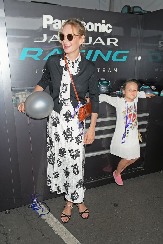 Uma Thurman (L) and daughter Luna Thurman-Busson attend the Formula E 2018 Qatar Airways New York City E-Prix, the double header season finale of the 2017/18 ABB FIA Formula E Championship, on July 15, 2018 in New York City.