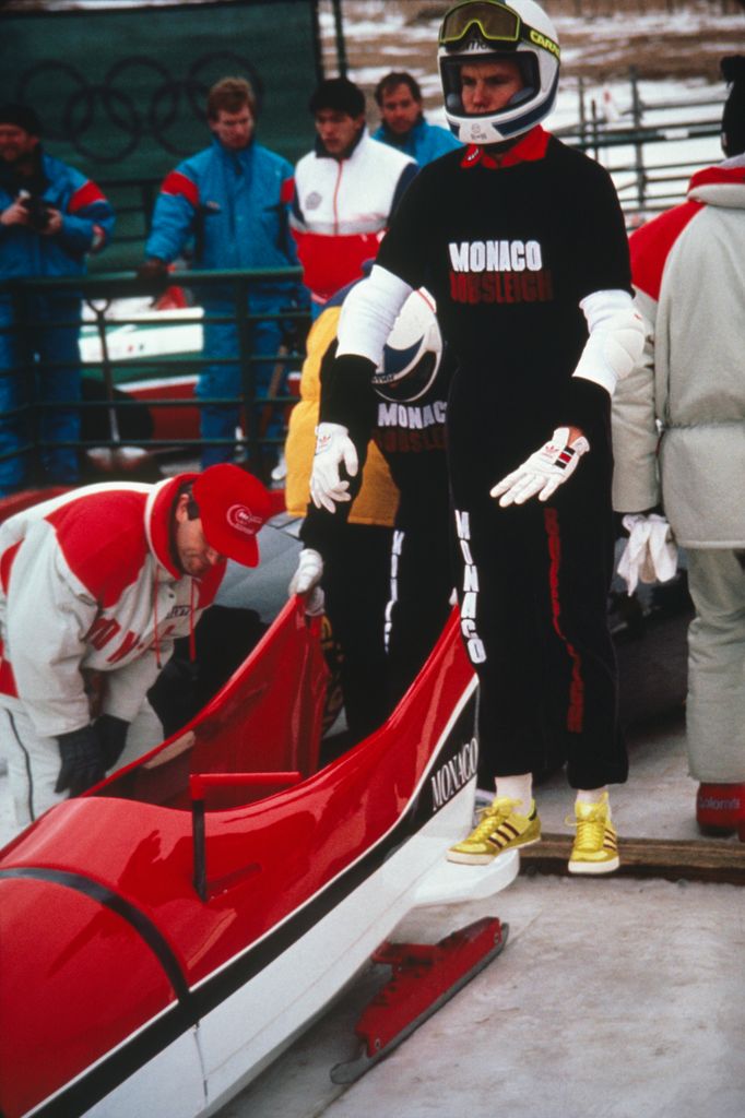Prince Albert of Monaco competes in the bobsled event at the 1988 Winter Olympics