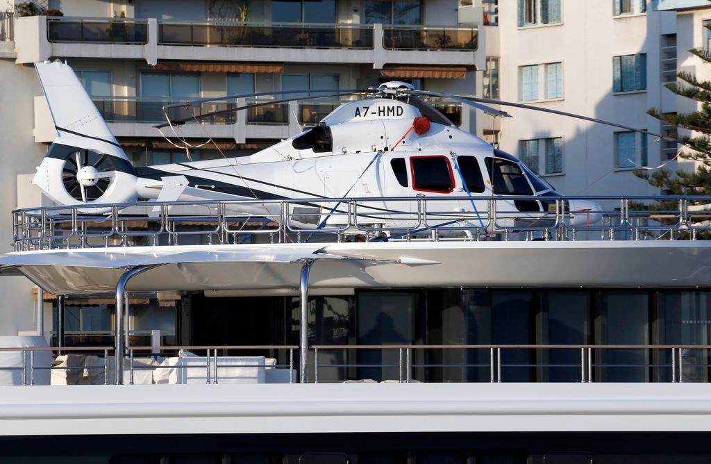 A helicopter landing on the Qatara superyacht