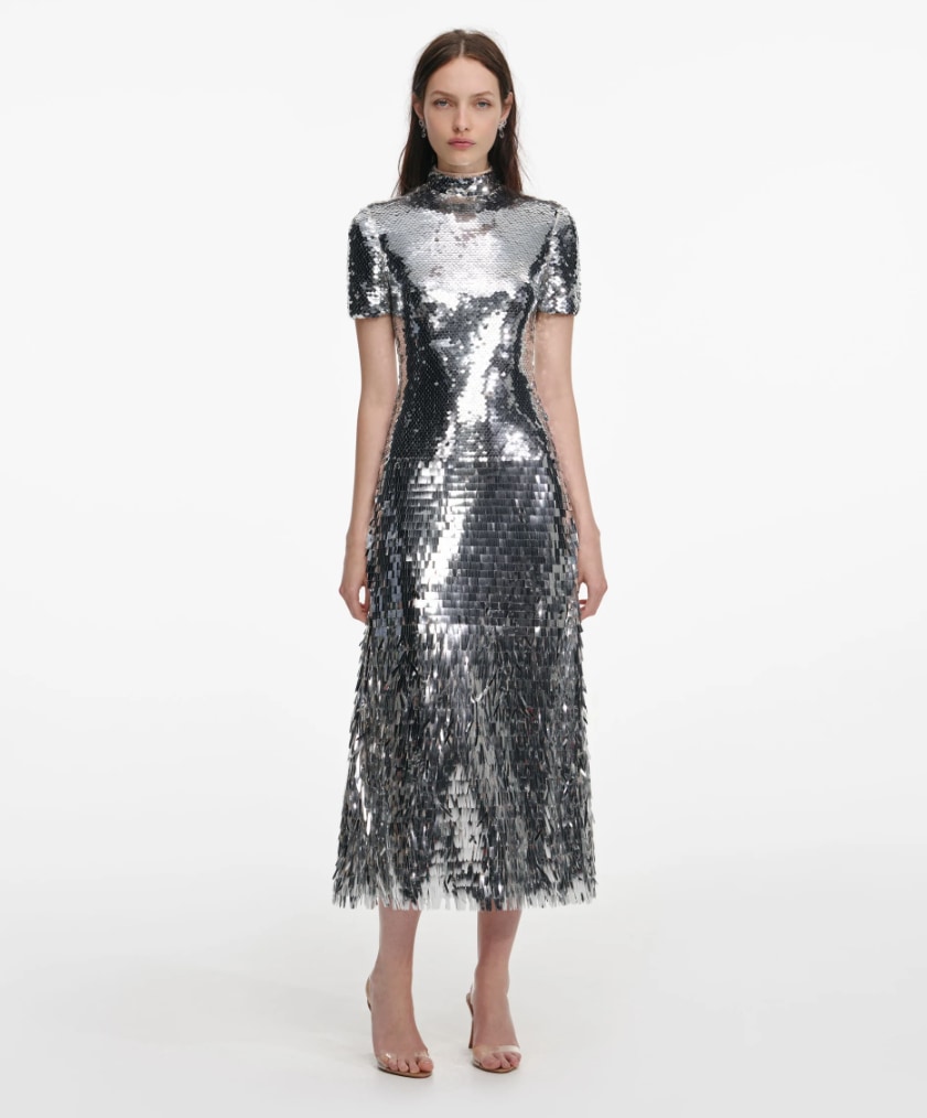 Silver Gradient Sequin Midi Dress
