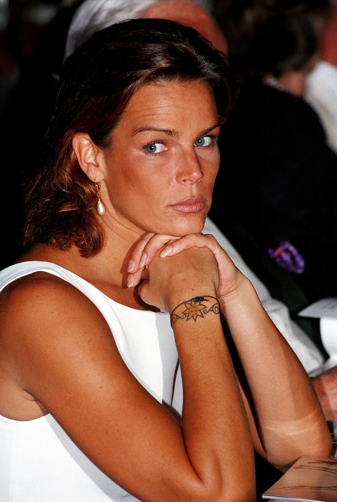 Princess Stéphanie of Monaco with her wrist tattoo on display